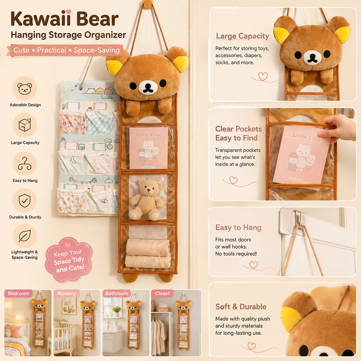 Kawaii Bear Hanging Storage Organizer